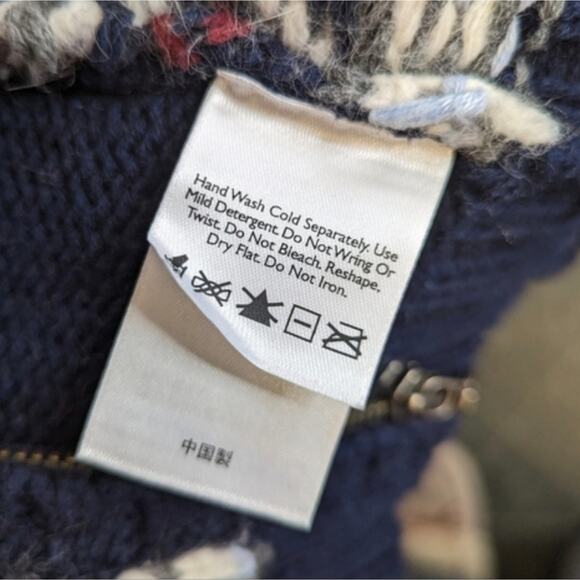 Eddie Bauer navy intarsia fair isle zip up Nordic holiday sweater size large - Picture 11 of 11